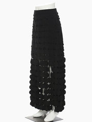 Pre Order: Black Patchwork Tassel Hollow Out Skirt