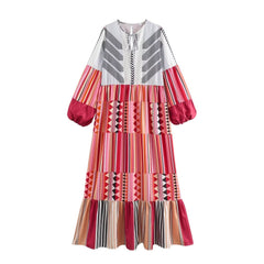 Printed Long Sleeved Boho Maxi Dress