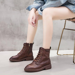 Casual Leather Handmade Zipper Boots