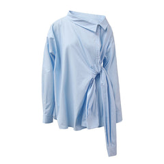 Slanted Collar Side Waist Knot Tie Blouse Top