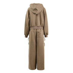 Solid Hollow Strap Hoodie + Hollow Wide Leg Pants