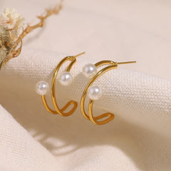 Pearl Irregular C-Shaped Earrings