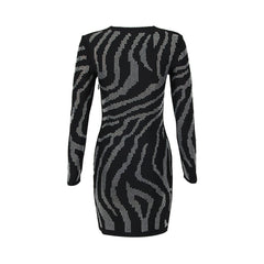 Pre Order: Beaded Rhinestone Long Sleeve Bandage Black Dress