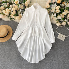 Irregular Ruffled Edge Long Sleeved Shirt