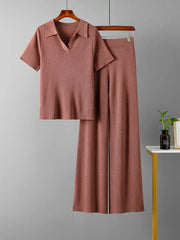 Knitted Short Sleeved Top + Trousers Set