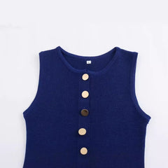 Round Neck Sleeveless Breasted Knitted Dress