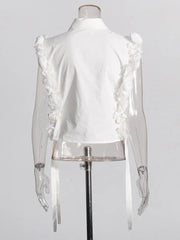 Solid Splicing Sleeveless 3D Flower Slim Fit Top