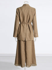 Solid Color Waist Suit Jacket + Tassel Skirt