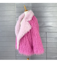 Pink Faux Fur Patchwork Fluffy Coat