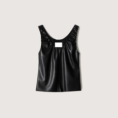 Faux Leather Pleated Sleeveless Top