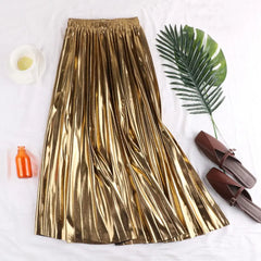 Solid Pleated Midi Skirt