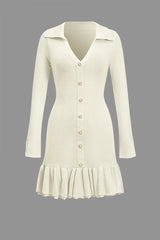 Pre Order: Bow Tie Ruffle Edge Pearl Buckle Knitted Dress