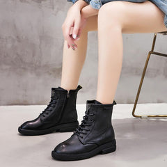 Casual Leather Handmade Zipper Boots