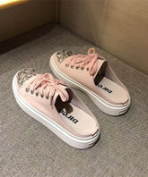 Boutique Pink Splicing Platform Slide Sandals Lace Up Zircon