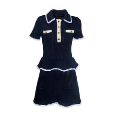 Pre Order: Blue Ruffled Edge Short Sleeved Knitted Dress