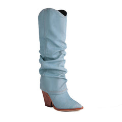 Retro Cowboy Pointed Toe Chunky Heel High Boots