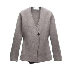 One Button V-neck Wool Knit Sweater Jacket