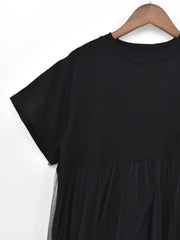 Solid Irregular Mesh Spliced A-Line Dress