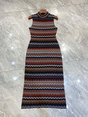 Zigzag Striped Knitted Maxi Dress