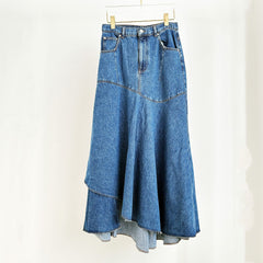 Pre Order: Blue Splicing Irregular High Waist Denim Skirt