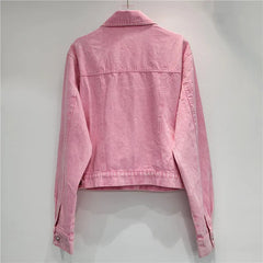 Rhinestone Sequin Pink Denim Jacket