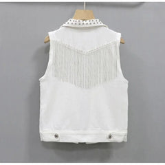 Rivet Tassel Waistcoat Denim Vest