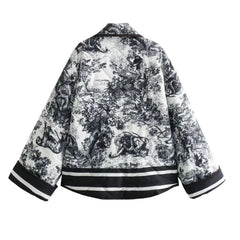 Vintage Ink Painting Cotton Padded Kimono Jacket