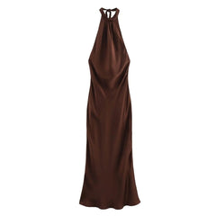 Sexy Backless Silk Satin Hanging Dress