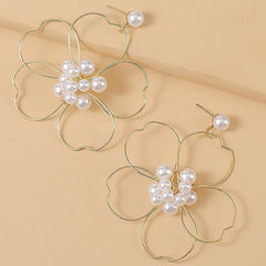 Pearl Woven Large Flower Earrings