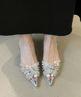 Fashion Silver Transparent Pointed Toe Zircon Slide Sandals