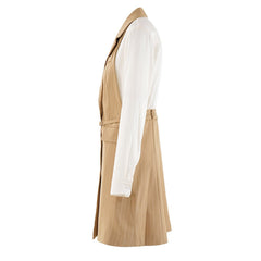 Striped Splicing Double Breasted Waist Cinched Dress