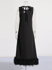 Solid Patchwork Feather Hem Tank Dress