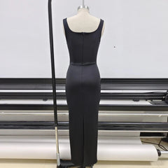 Sleeveless Brooch Embellishment Slim Maxi Dress