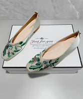 Comfortable Light Green Flat Feet Shoes Splicing Embroidered