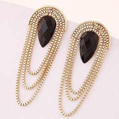 Pre Order: Black Water Drop Metal Tassel Exaggerated Earrings