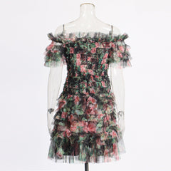 Off Shoulder High Waist Printed Dress