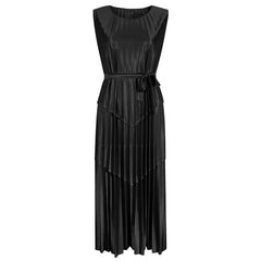 Satin Splicing Belt Dress