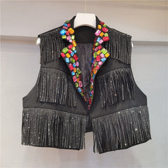Colorful Diamond Tassel Short Vest