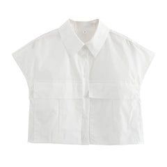 Solid Sleeveless Flip Pocket Short Top