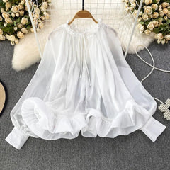 O-Neck Ruffled Long Sleeves Top