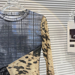 Splicing Mesh Slim Fit Long Sleeved Top