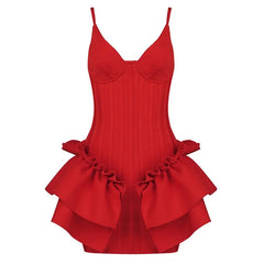 V-Neck Thin-Strap Ruffled Mini Dress