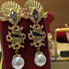 Retro Palace Glass Pendant Ear Clips