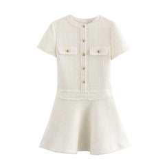 Round Neck Woolen Short Sleeve Dress