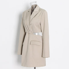 Solid Long Sleeve High Waist Hollow Out Dress