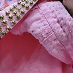 Rivet Beaded Diamond Pink Denim Loose Jacket