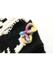 Handmade Needle Hook Tassel V-Neck Thickened Knit Cardigan