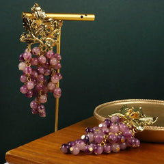 Medieval Long Tassel Purple Resin Grapes Earrings