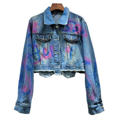 Graffiti on Denim Cropped Jacket