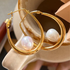 Large Oval Freshwater Pearl Earrings